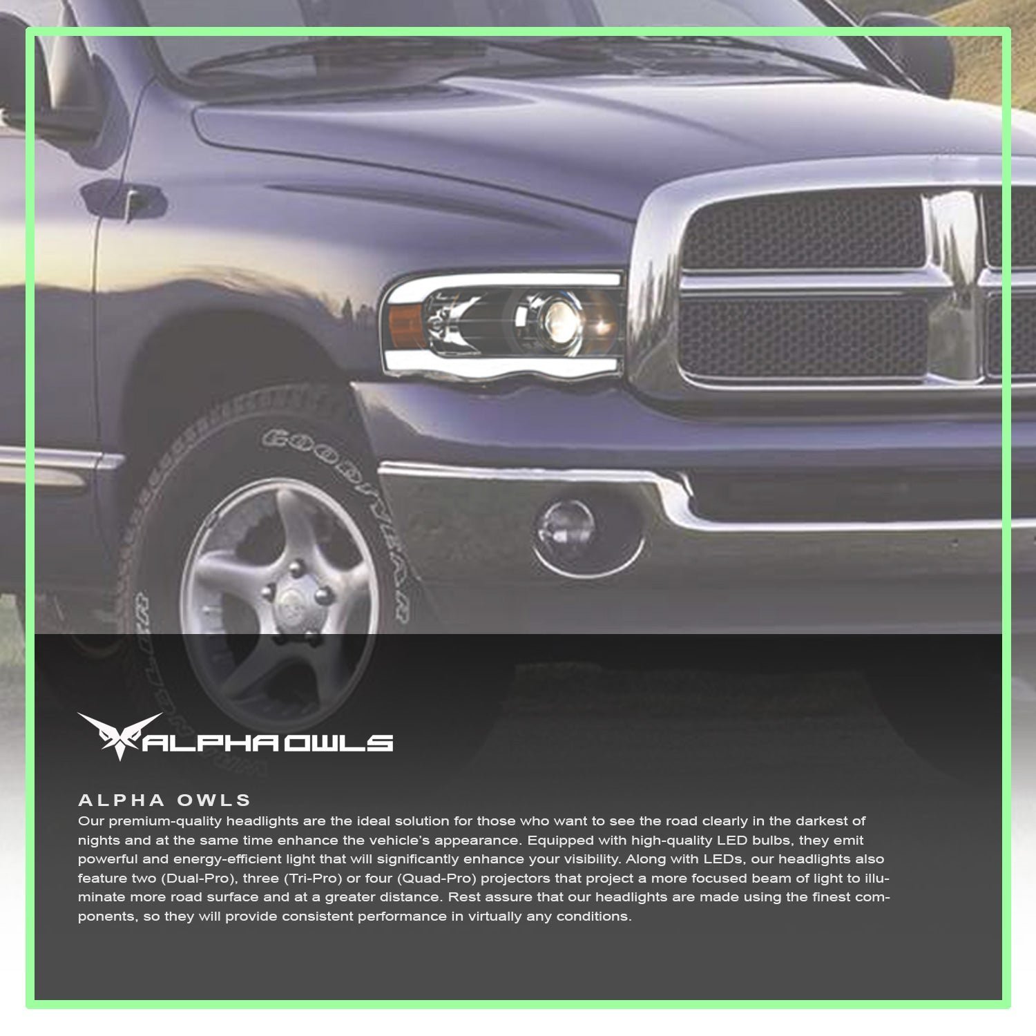 Alpha Owls 2003-2005 Dodge Ram 2500/3500 LMP Series Projector Headlights (Halogen Projector Black housing w/ LumenX Light Bar) - Image 7
