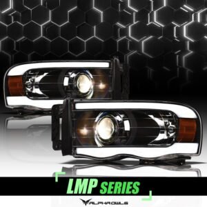 Alpha Owls 2003-2005 Dodge Ram 2500/3500 LMP Series Projector Headlights (Halogen Projector Black housing w/ LumenX Light Bar) - Image 1