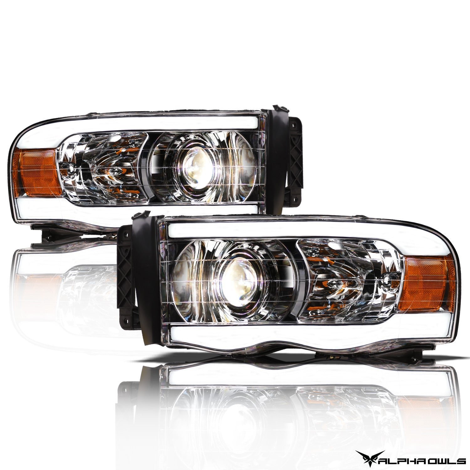 Alpha Owls 2003-2005 Dodge Ram 2500/3500 LMP Series Projector Headlights (Halogen Projector Chrome housing w/ LumenX Light Bar) - Image 2