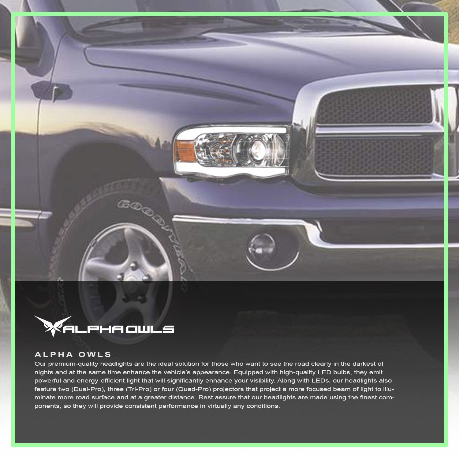 Alpha Owls 2003-2005 Dodge Ram 2500/3500 LMP Series Projector Headlights (Halogen Projector Chrome housing w/ LumenX Light Bar) - Image 7