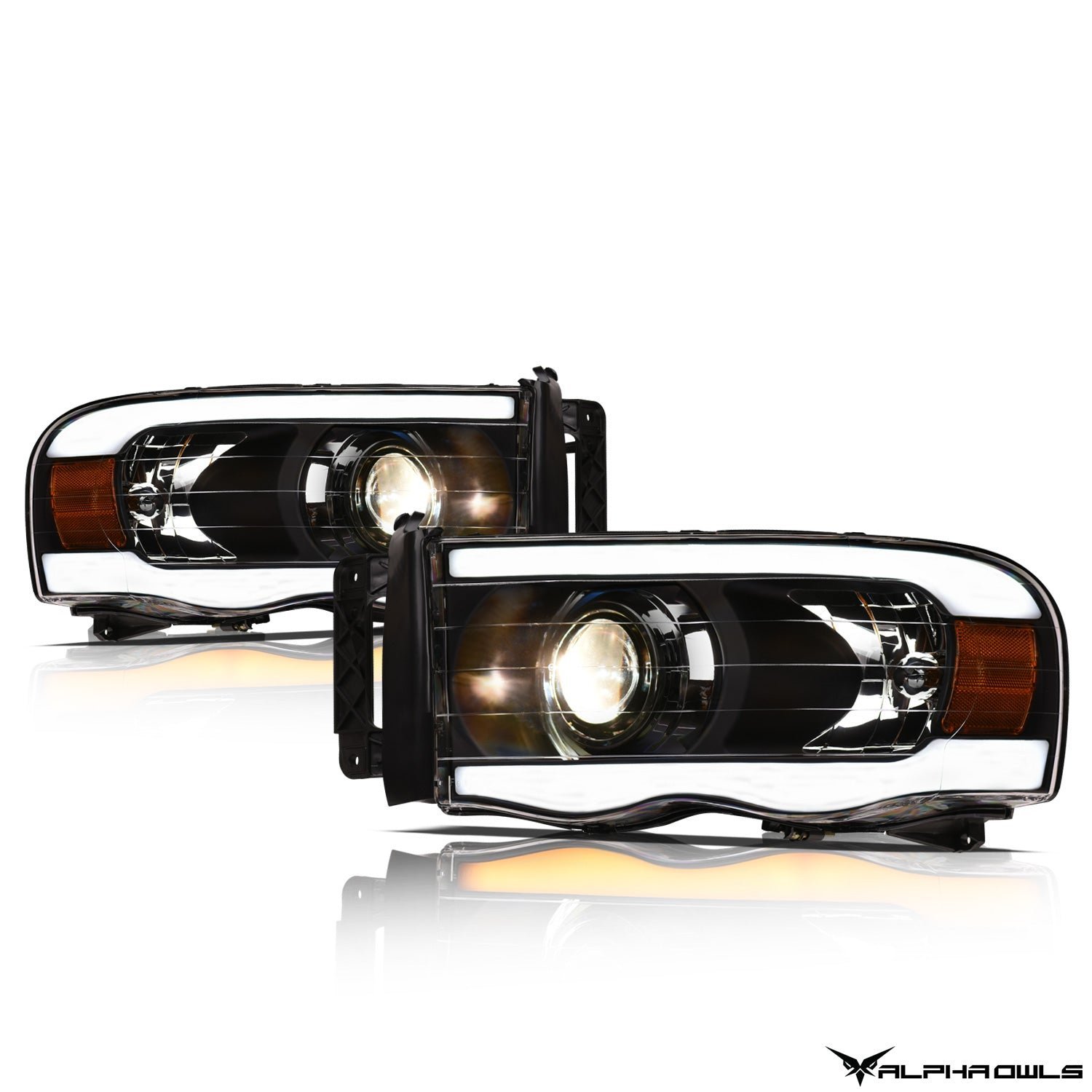 Alpha Owls 2003-2005 Dodge Ram 2500/3500 SQP Series Projector Headlights (Halogen Projector Black housing w/ Sequential Signal/LumenX Light Bar) - Image 2