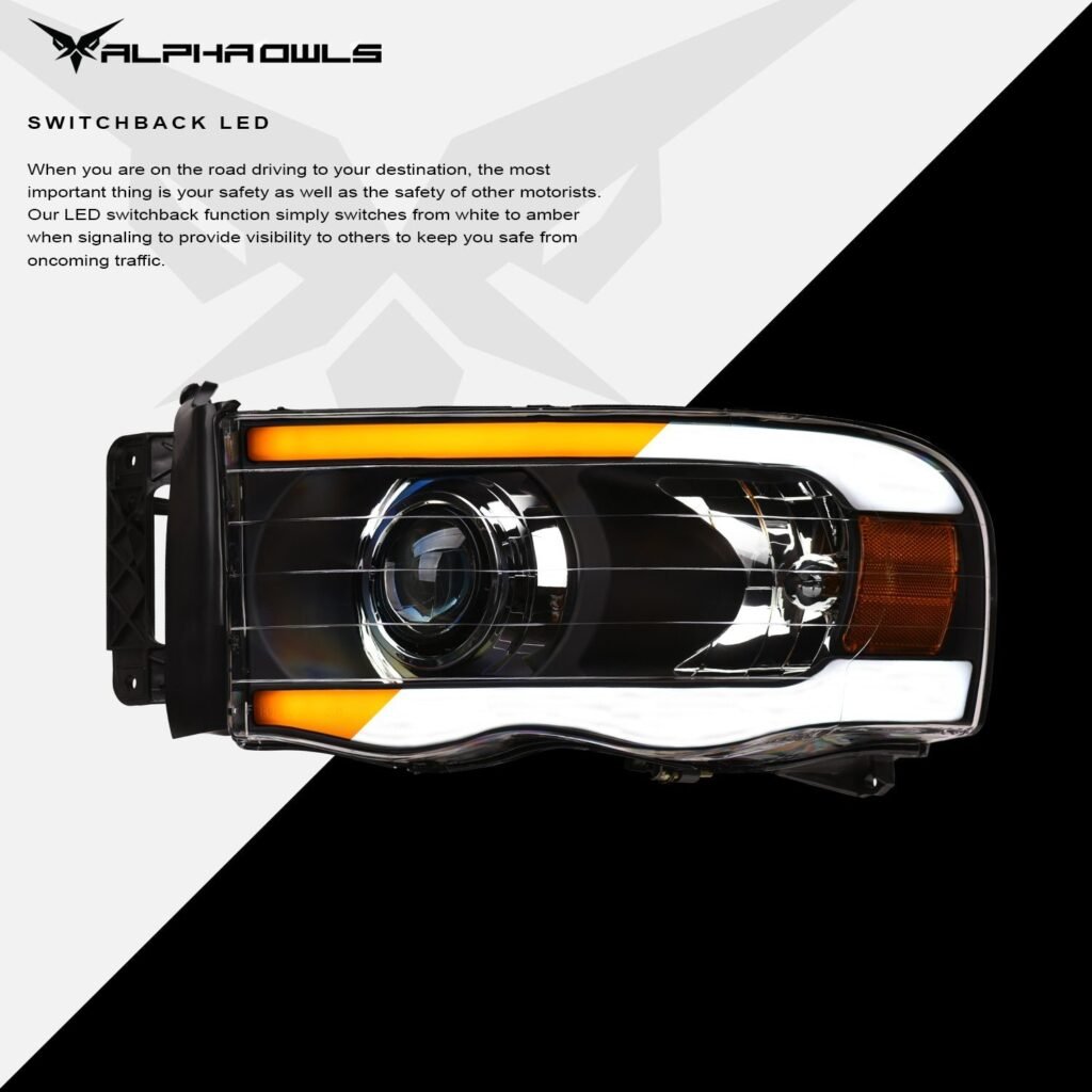 Alpha Owls 2003-2005 Dodge Ram 2500/3500 SQP Series Projector Headlights (Halogen Projector Black housing w/ Sequential Signal/LumenX Light Bar)