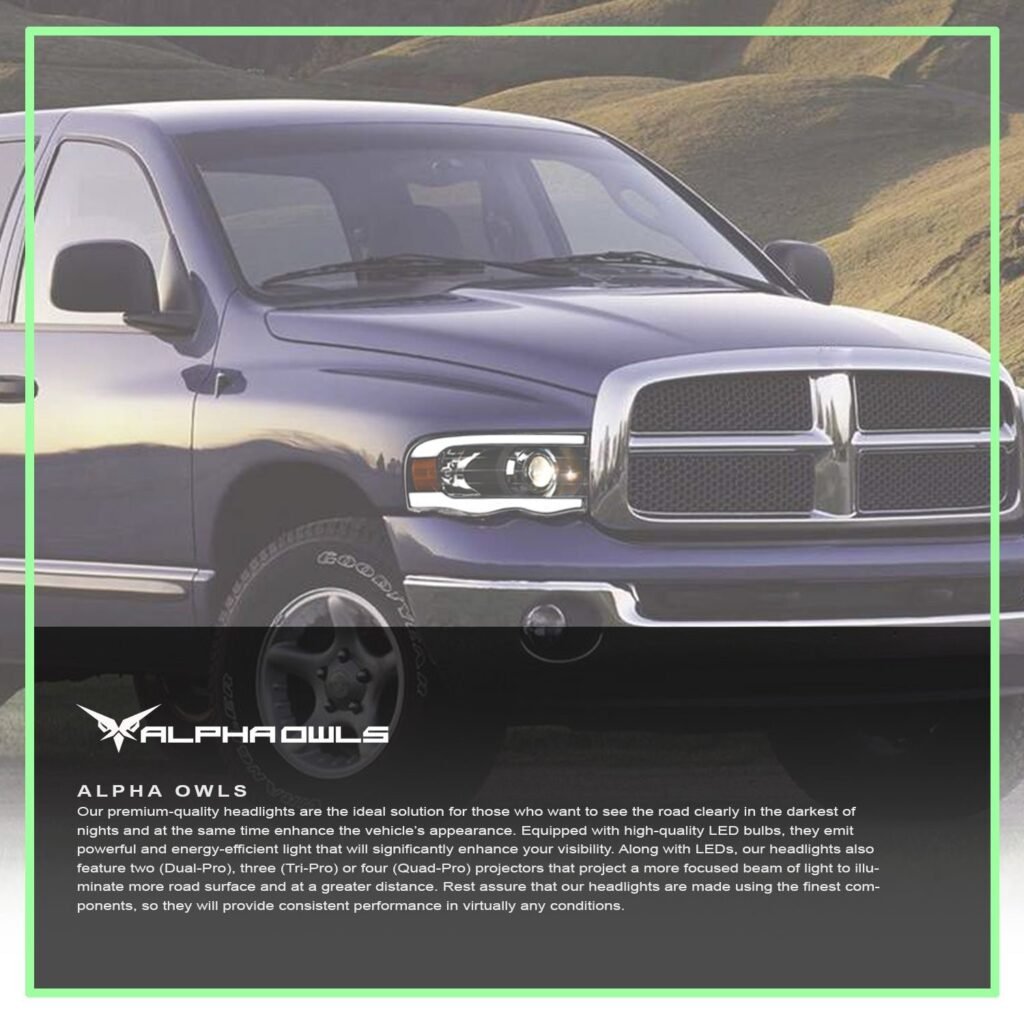 Alpha Owls 2003-2005 Dodge Ram 2500/3500 SQP Series Projector Headlights (Halogen Projector Black housing w/ Sequential Signal/LumenX Light Bar)