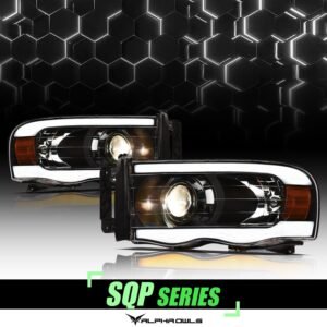 Alpha Owls 2003-2005 Dodge Ram 2500/3500 SQP Series Projector Headlights (Halogen Projector Black housing w/ Sequential Signal/LumenX Light Bar) - Image 1