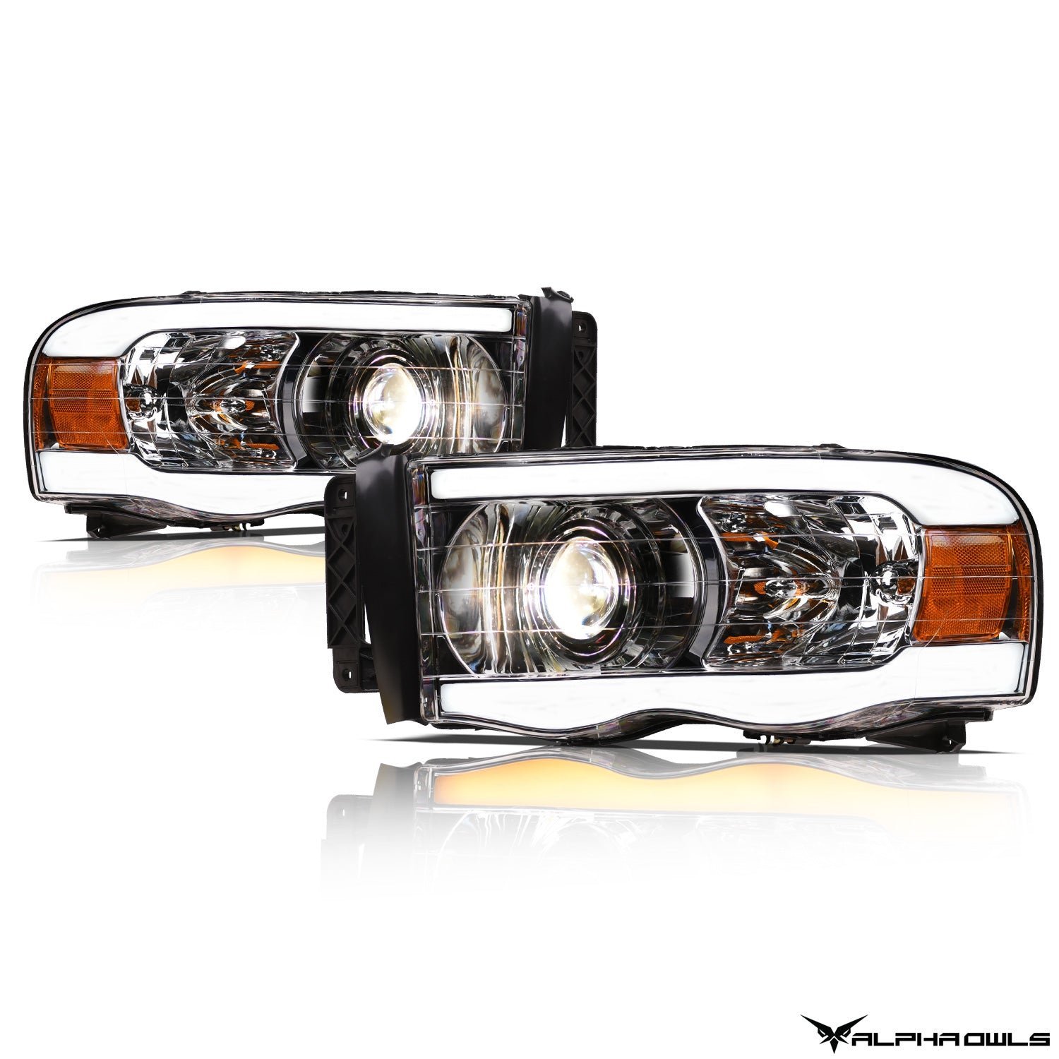 Alpha Owls 2003-2005 2500/3500 Dodge Ram 1500 SQP Series Projector Headlights (Halogen Projector Chrome housing w/ Sequential Signal/LumenX Light Bar) - Image 2