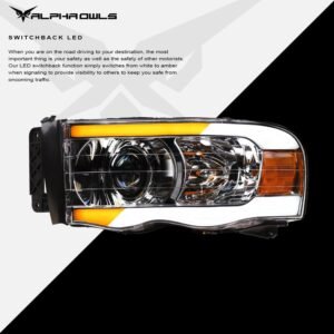 Alpha Owls 2003-2005 2500/3500 Dodge Ram 1500 SQP Series Projector Headlights (Halogen Projector Chrome housing w/ Sequential Signal/LumenX Light Bar) - Image 4