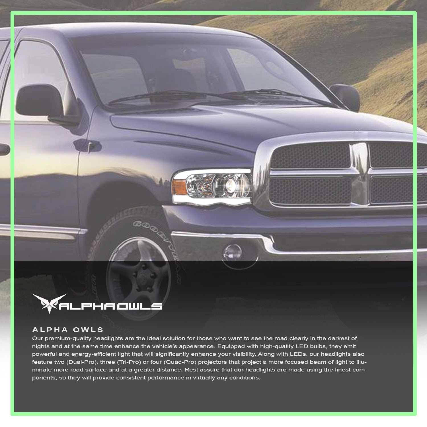 Alpha Owls 2003-2005 2500/3500 Dodge Ram 1500 SQP Series Projector Headlights (Halogen Projector Chrome housing w/ Sequential Signal/LumenX Light Bar) - Image 7
