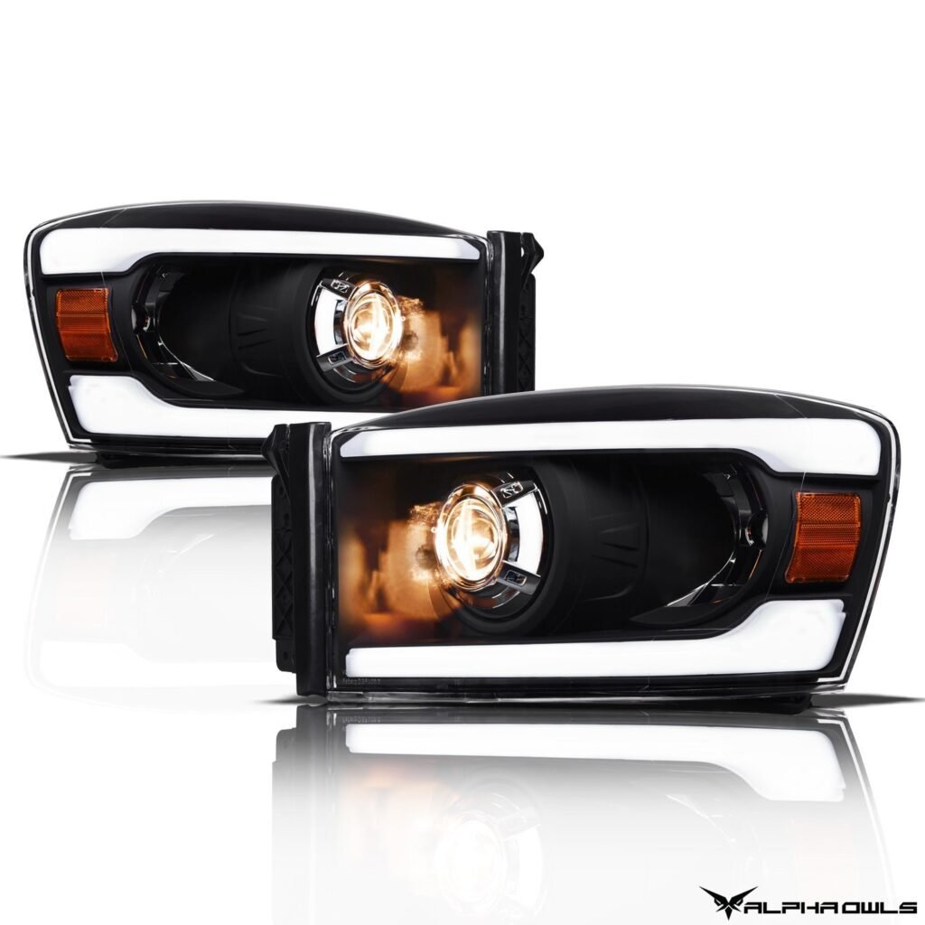 Alpha Owls 2006-2009 Dodge Ram 2500/3500 LMP Series Projector Headlights (Halogen Projector Black housing w/ LumenX Light Bar)