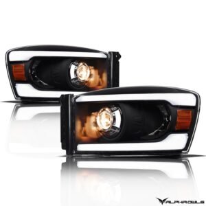 Alpha Owls 2006-2009 Dodge Ram 2500/3500 LMP Series Projector Headlights (Halogen Projector Black housing w/ LumenX Light Bar) - Image 2