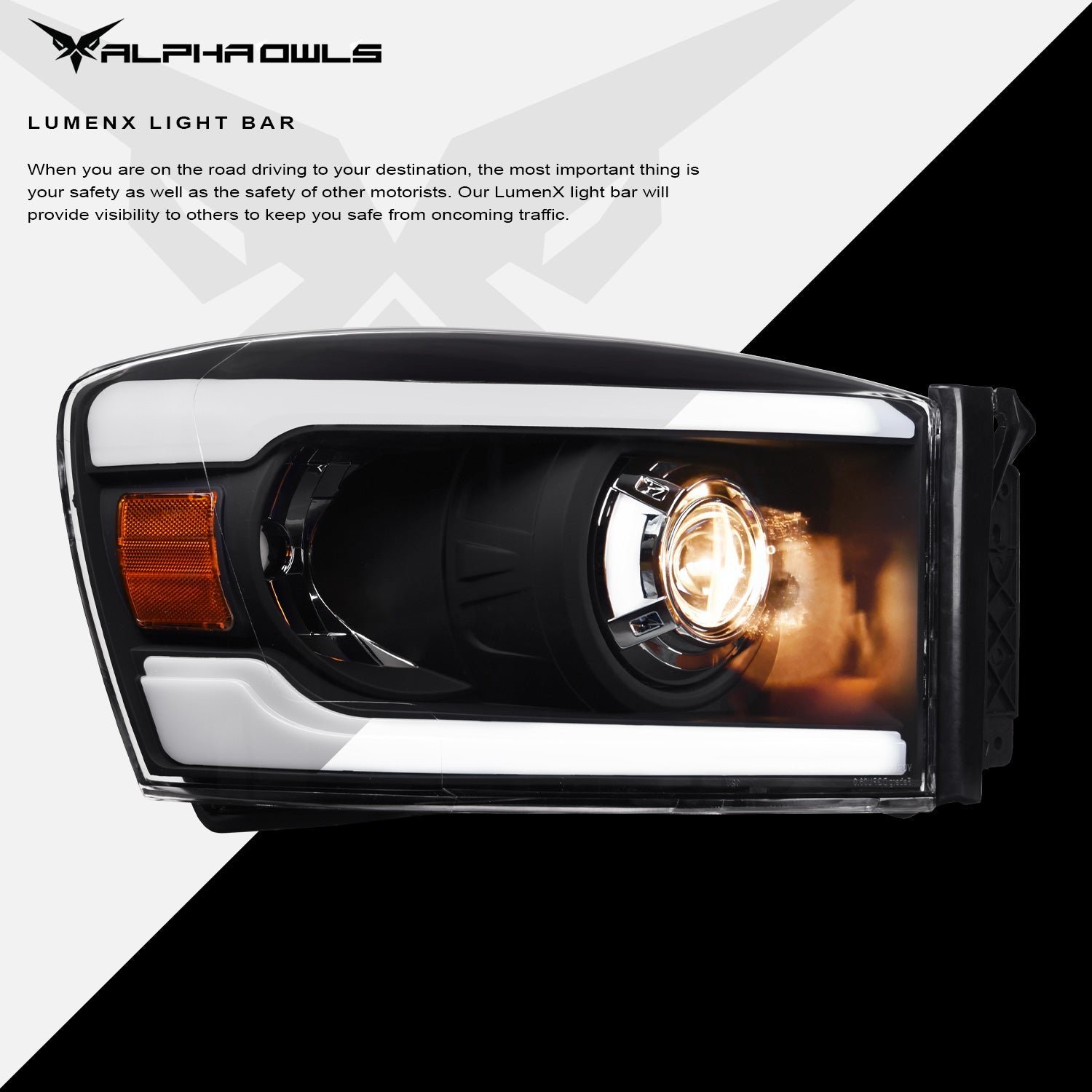 Alpha Owls 2006-2009 Dodge Ram 2500/3500 LMP Series Projector Headlights (Halogen Projector Black housing w/ LumenX Light Bar) - Image 4