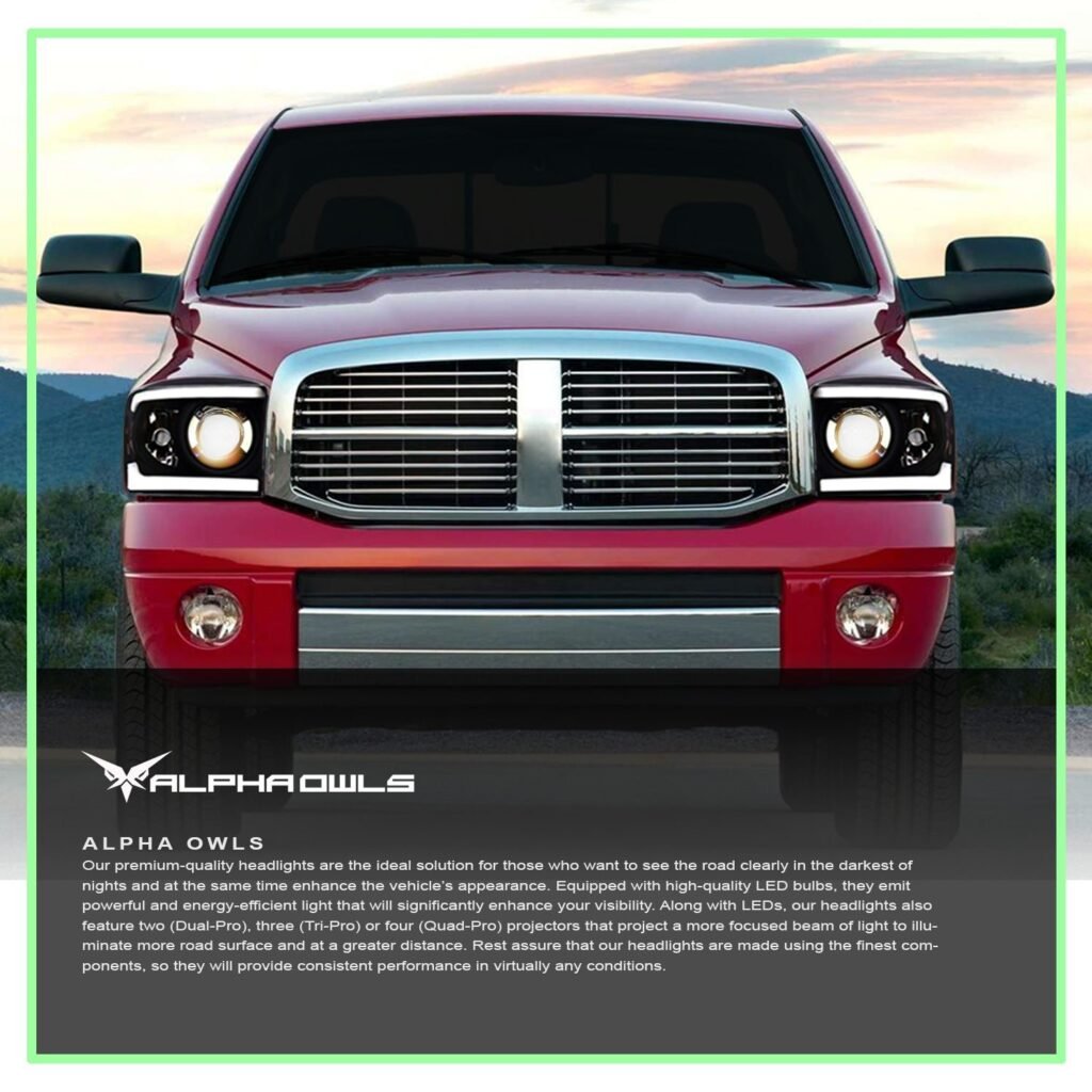 Alpha Owls 2006-2009 Dodge Ram 2500/3500 LMP Series Projector Headlights (Halogen Projector Black housing w/ LumenX Light Bar)