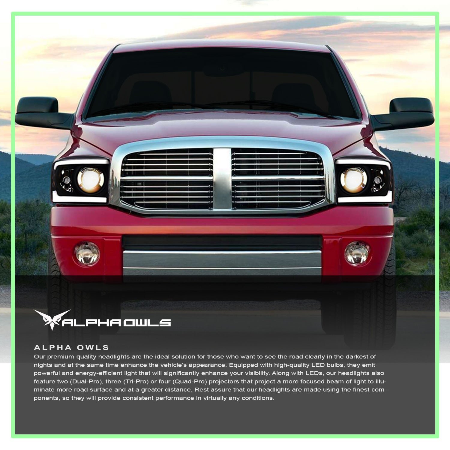 Alpha Owls 2006-2009 Dodge Ram 2500/3500 LMP Series Projector Headlights (Halogen Projector Black housing w/ LumenX Light Bar) - Image 7