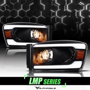 Alpha Owls 2006-2009 Dodge Ram 2500/3500 LMP Series Projector Headlights (Halogen Projector Black housing w/ LumenX Light Bar) - Image 1