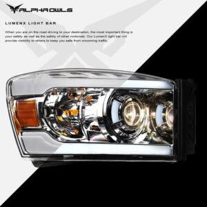 Alpha Owls 2006-2008 Dodge Ram 1500 LMP Series Projector Headlights (Halogen Projector Chrome housing w/ LumenX Light Bar) - Image 4