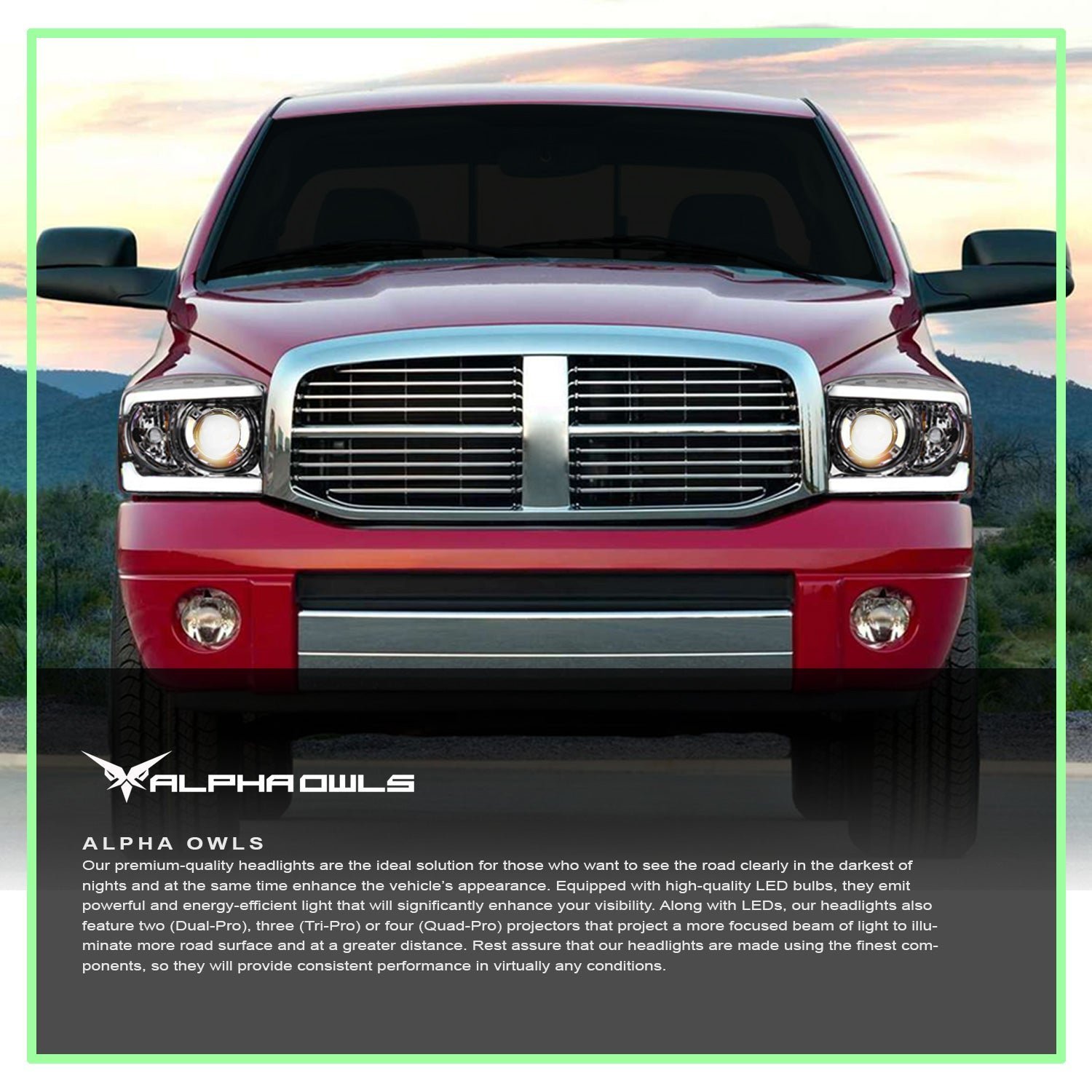 Alpha Owls 2006-2008 Dodge Ram 1500 LMP Series Projector Headlights (Halogen Projector Chrome housing w/ LumenX Light Bar) - Image 7
