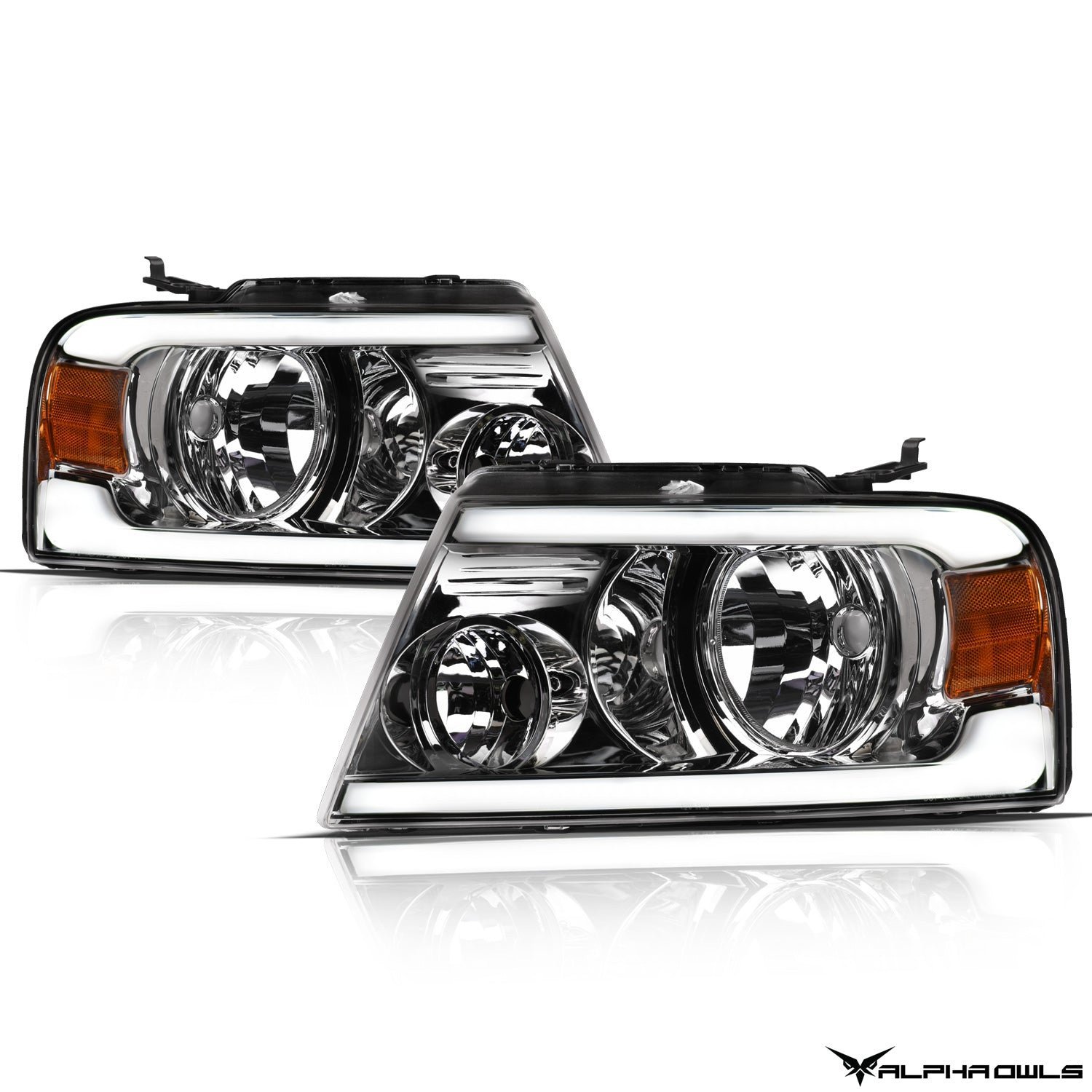 Alpha Owls 2006-2008 Lincoln Mark-LT LM Series Headlights (Crystal Headlights Chrome housing w/ LumenX Light Bar) - Image 2