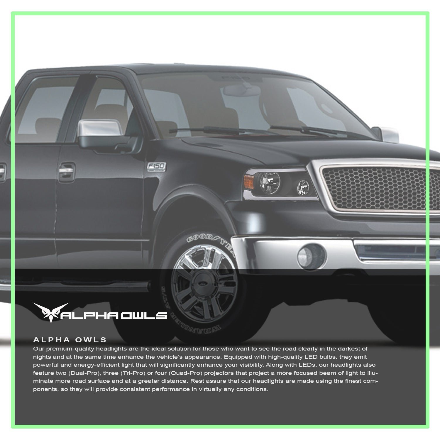 Alpha Owls 2004-2008 Ford F-150 LM Series Headlights (Crystal Headlights Black housing w/ LumenX Light Bar) - Image 7