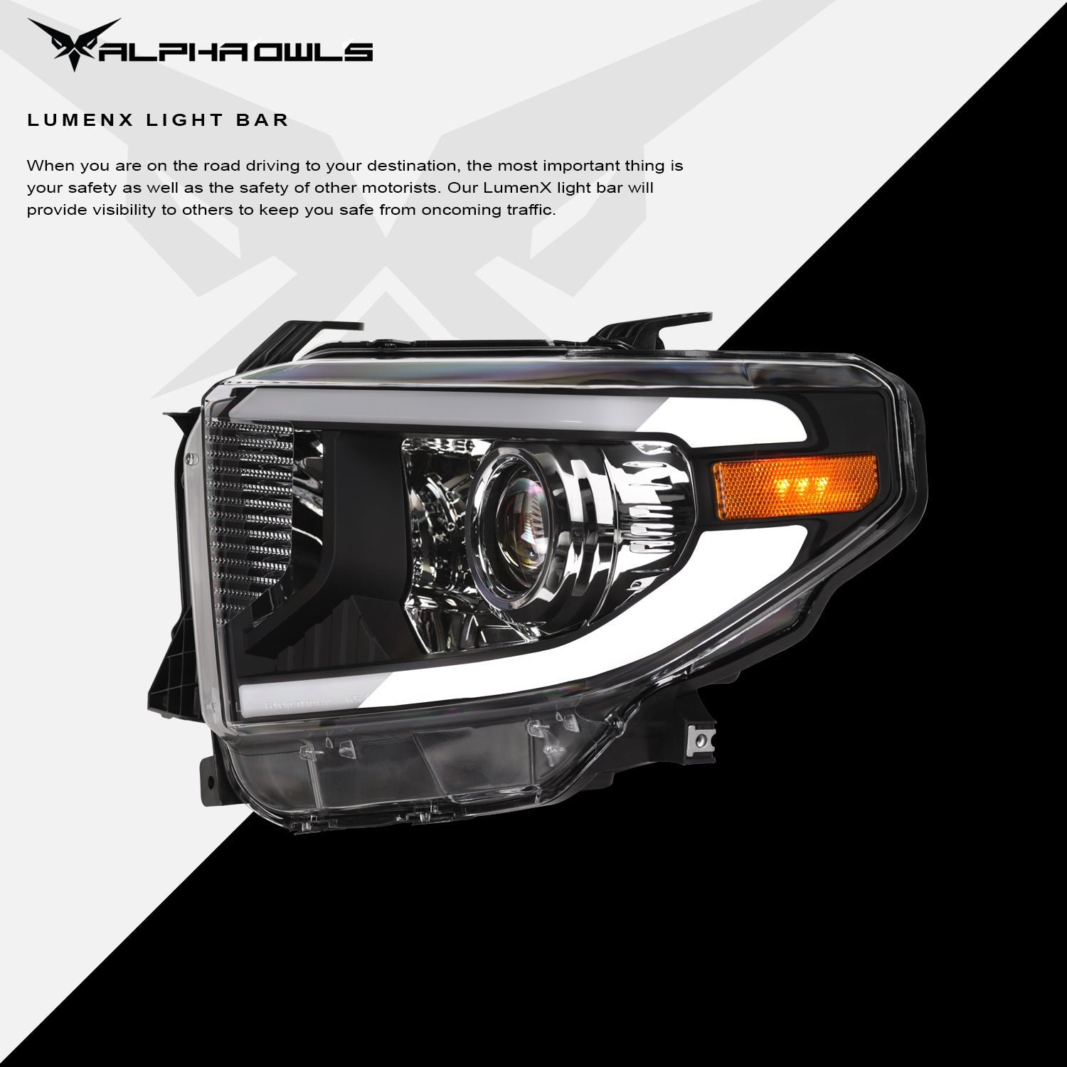 Alpha Owls 2014-2021 Toyota Tundra LMP Series Headlights (Halogen Projector Black housing w/ LumenX Light Bar) - Image 4
