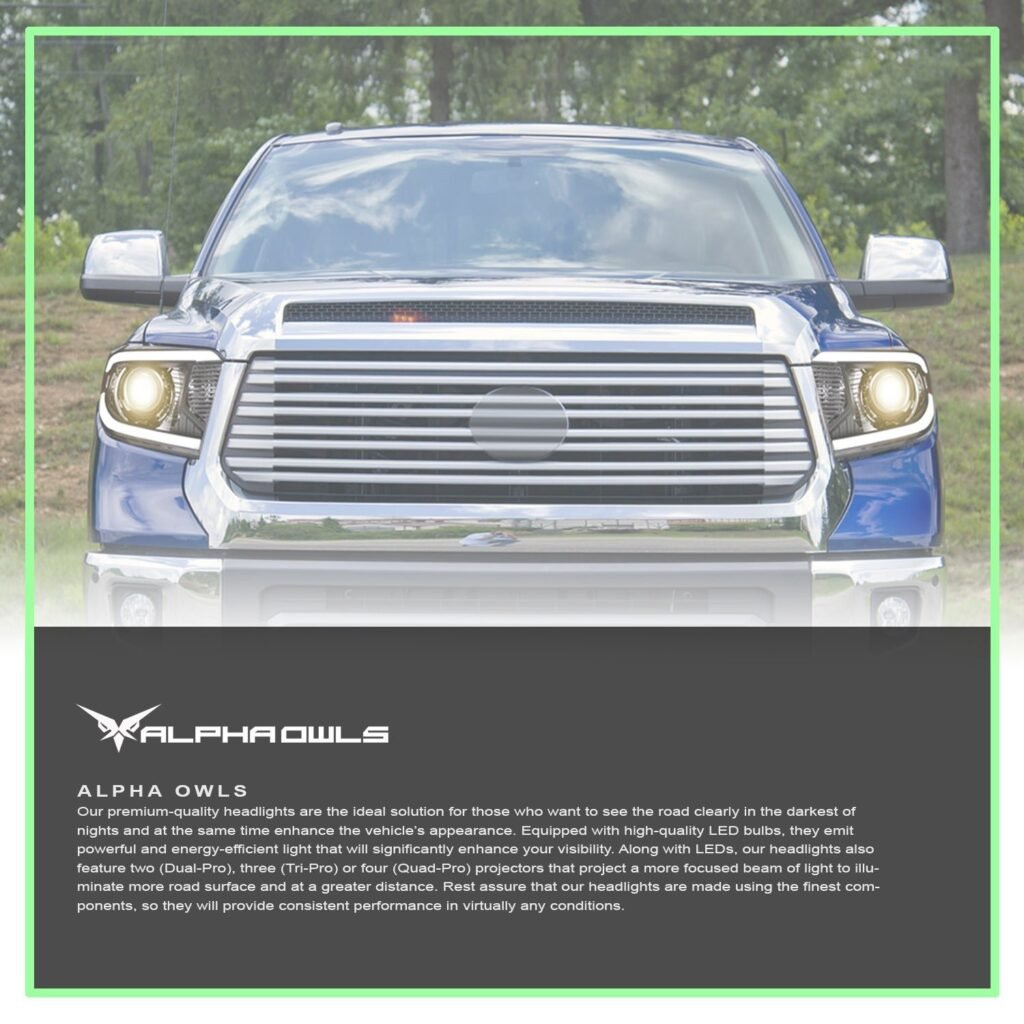 Alpha Owls 2014-2021 Toyota Tundra LMP Series Headlights (Halogen Projector Black housing w/ LumenX Light Bar)