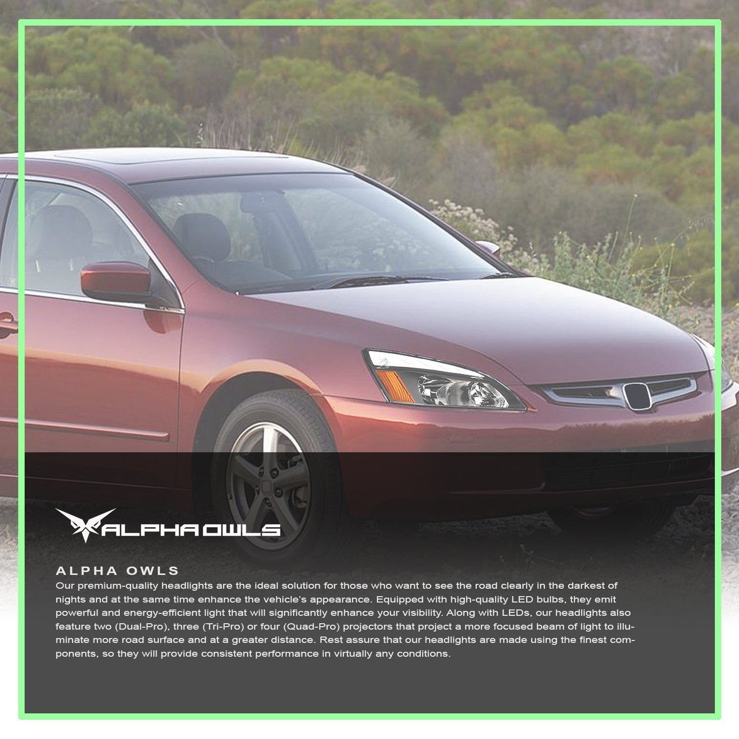 Alpha Owls 2003-2007 Honda Accord SQ Series Headlights (Crystal Headlights Black housing w/ Sequential Signal/LumenX Light Bar) - Image 7