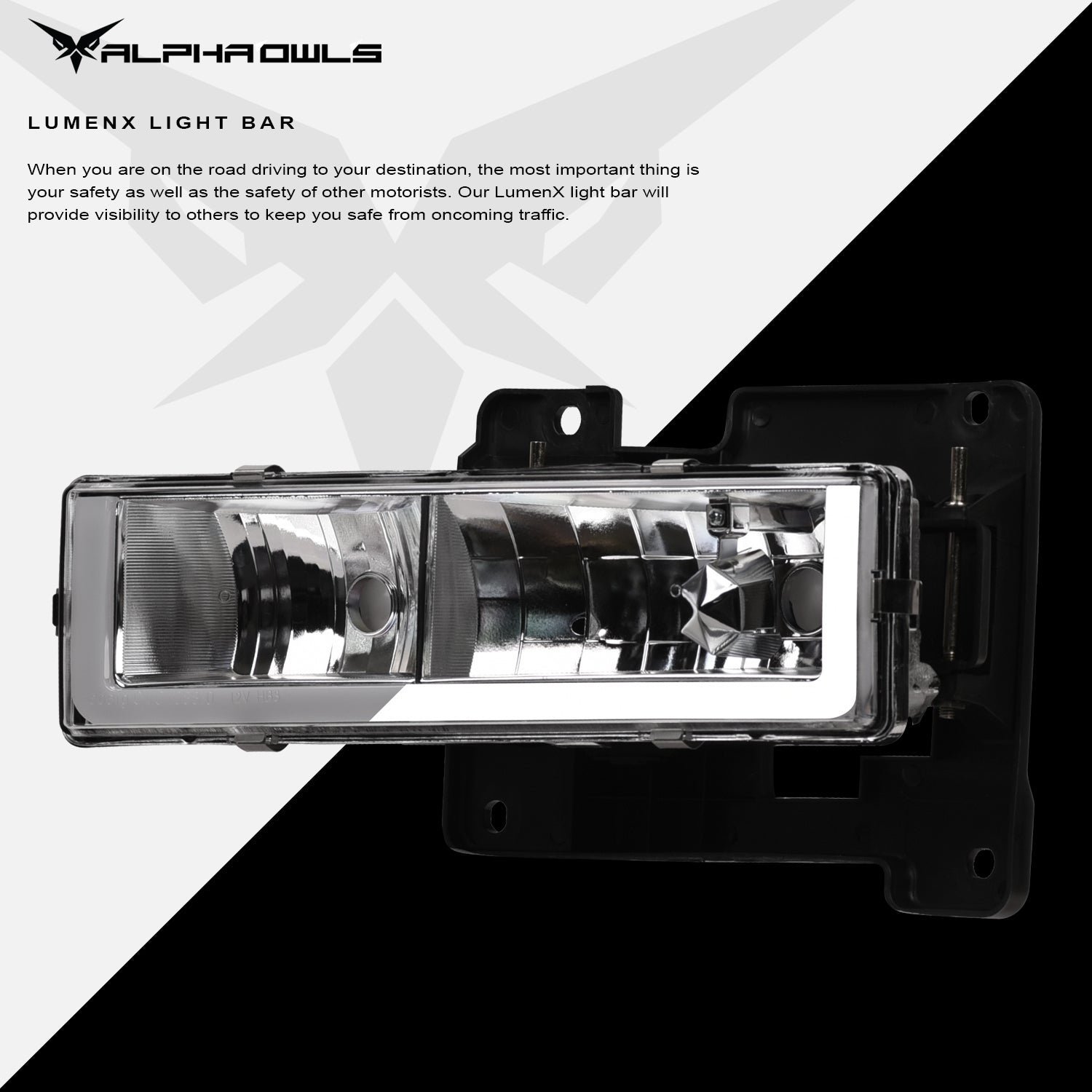 Alpha Owls 1992-1999 Chevy Yukon LM Series Headlights (Crystal Headlights Chrome housing w/ LumenX Light Bar) - Image 4