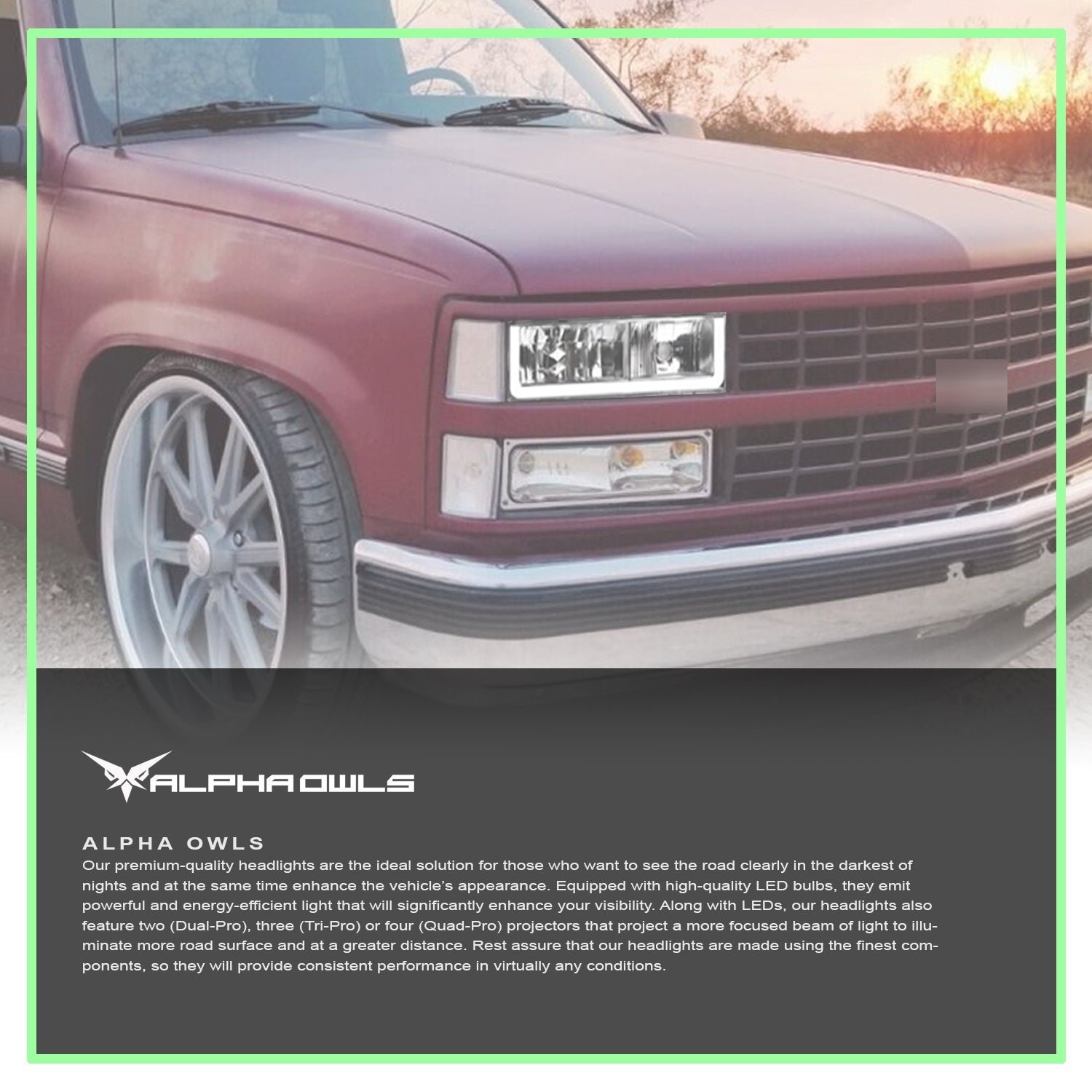 Alpha Owls 1992-1999 Chevy Yukon LM Series Headlights (Crystal Headlights Chrome housing w/ LumenX Light Bar) - Image 7