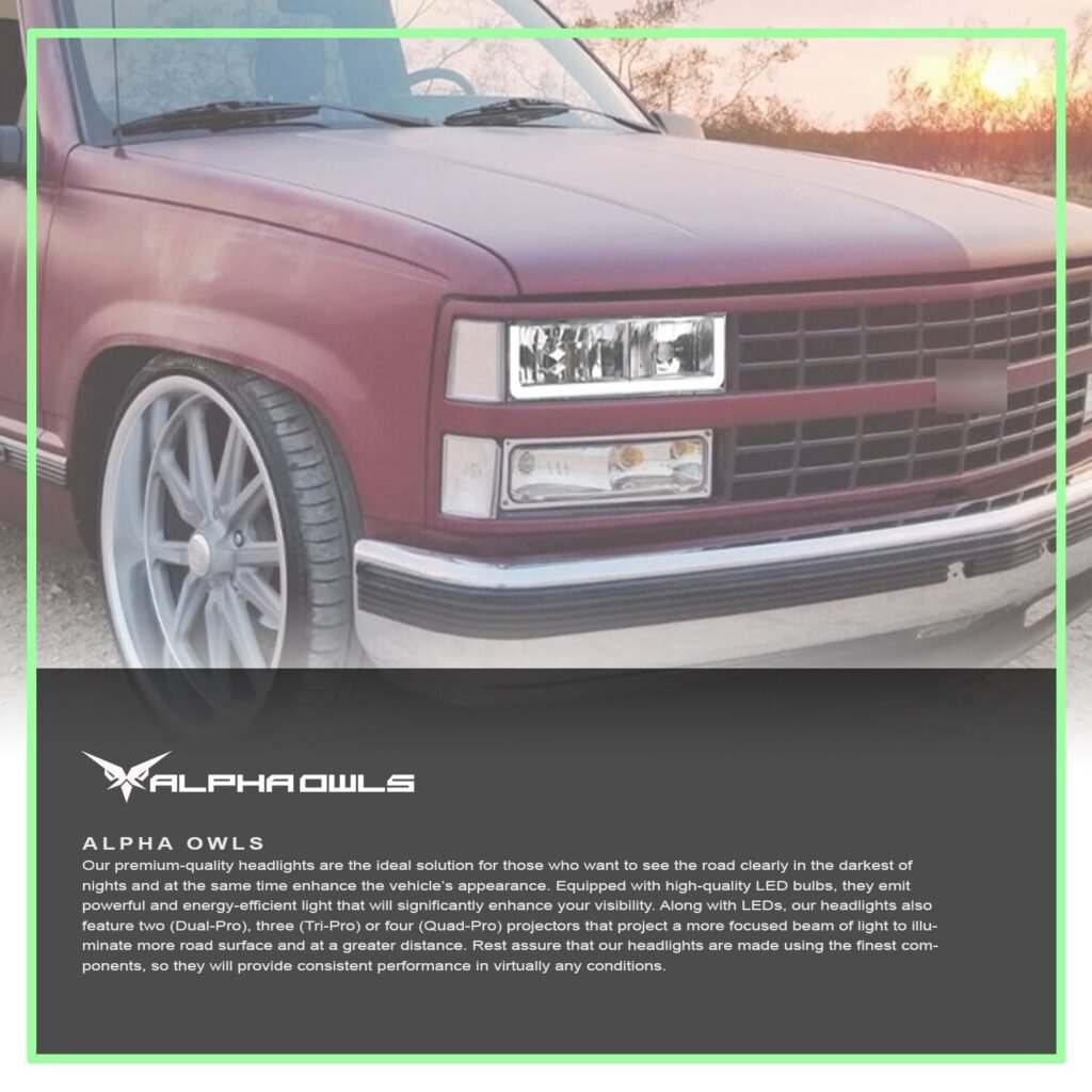 Alpha Owls 1992-1994 Chevy Blazer LM Series Headlights (Crystal Headlights Chrome housing w/ LumenX Light Bar)