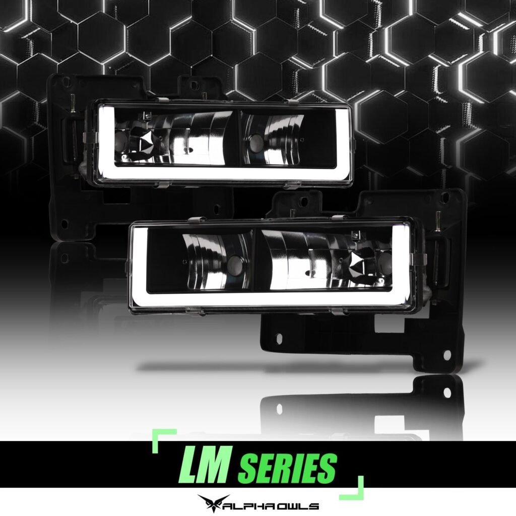 Alpha Owls 1992-1994 Chevy Blazer LM Series Headlights (Crystal Headlights Black housing w/ LumenX Light Bar)