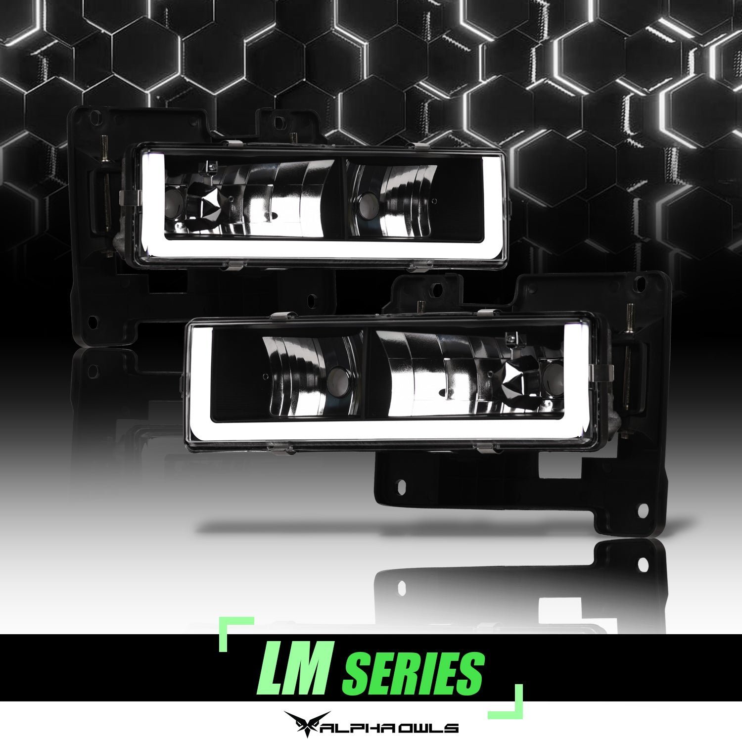 Alpha Owls 1992-1994 Chevy Blazer LM Series Headlights (Crystal Headlights Black housing w/ LumenX Light Bar) - Image 1