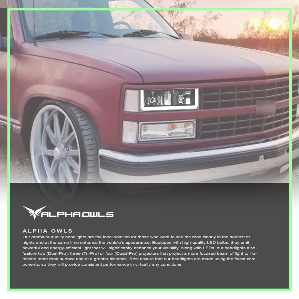 Alpha Owls 1992-1994 Chevy Blazer LM Series Headlights (Crystal Headlights Black housing w/ LumenX Light Bar)