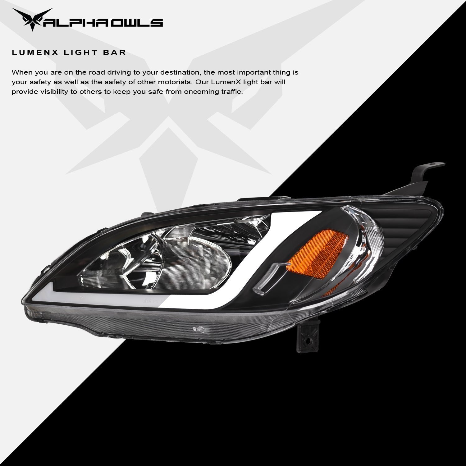 Alpha Owls 2004-2005 Honda Civic LM Series Headlights (Crystal Headlights Black housing w/ LumenX Light Bar) - Image 4