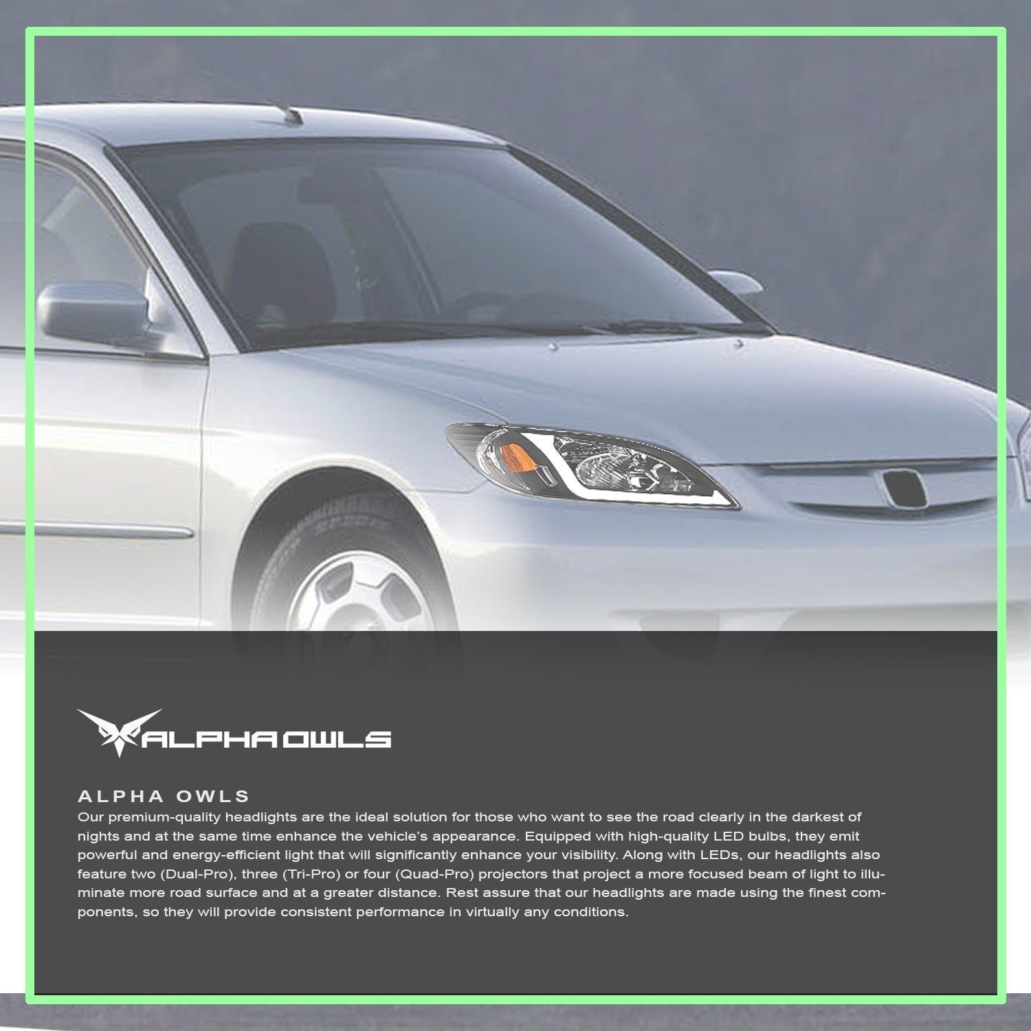 Alpha Owls 2004-2005 Honda Civic LM Series Headlights (Crystal Headlights Black housing w/ LumenX Light Bar) - Image 7