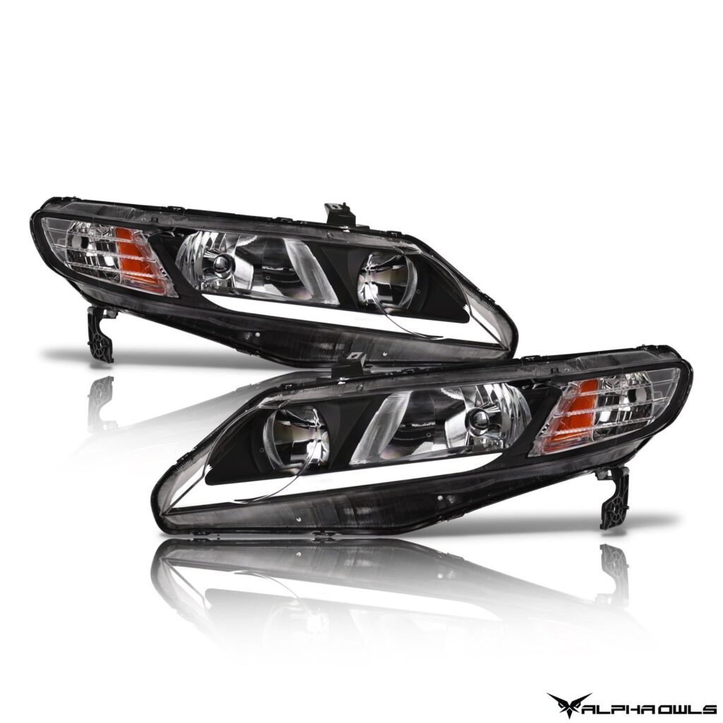 Alpha Owls 2006-2011 Honda Civic 4DR LM Series Headlights (Crystal Headlights Black housing w/ LumenX Light Bar)