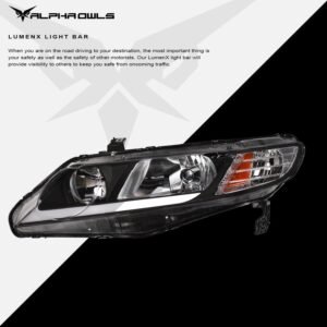 Alpha Owls 2006-2011 Honda Civic 4DR LM Series Headlights (Crystal Headlights Black housing w/ LumenX Light Bar) - Image 4