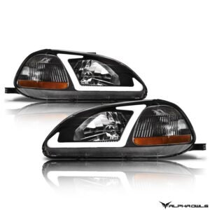 Alpha Owls 1996-1998 Honda Civic LM Series Headlights (Crystal Headlights Black housing w/ LumenX Light Bar) - Image 2