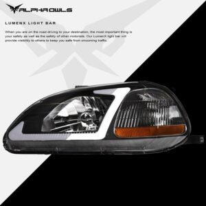 Alpha Owls 1996-1998 Honda Civic LM Series Headlights (Crystal Headlights Black housing w/ LumenX Light Bar) - Image 4