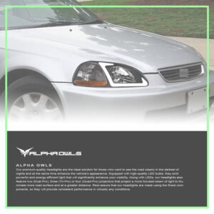 Alpha Owls 1996-1998 Honda Civic LM Series Headlights (Crystal Headlights Black housing w/ LumenX Light Bar) - Image 7