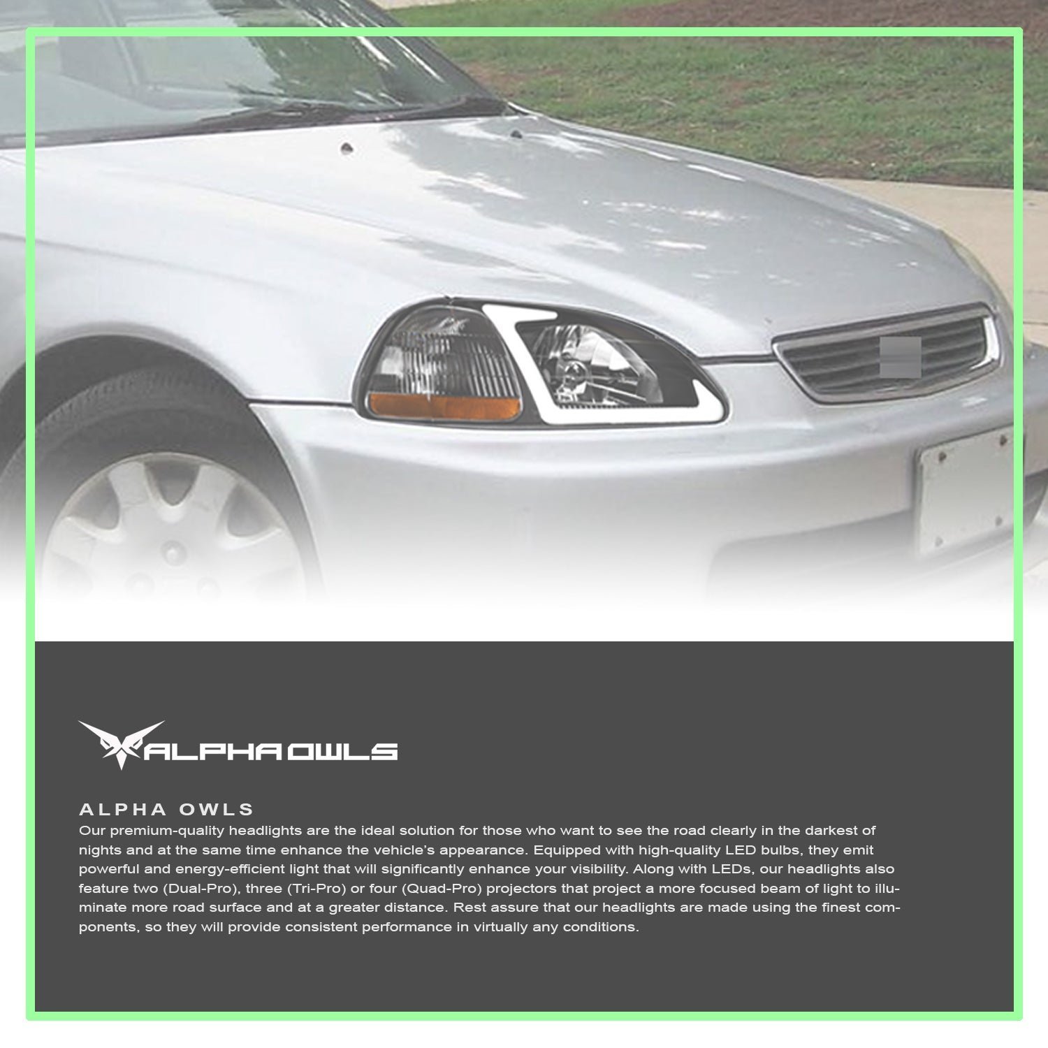 Alpha Owls 1996-1998 Honda Civic LM Series Headlights (Crystal Headlights Black housing w/ LumenX Light Bar) - Image 7