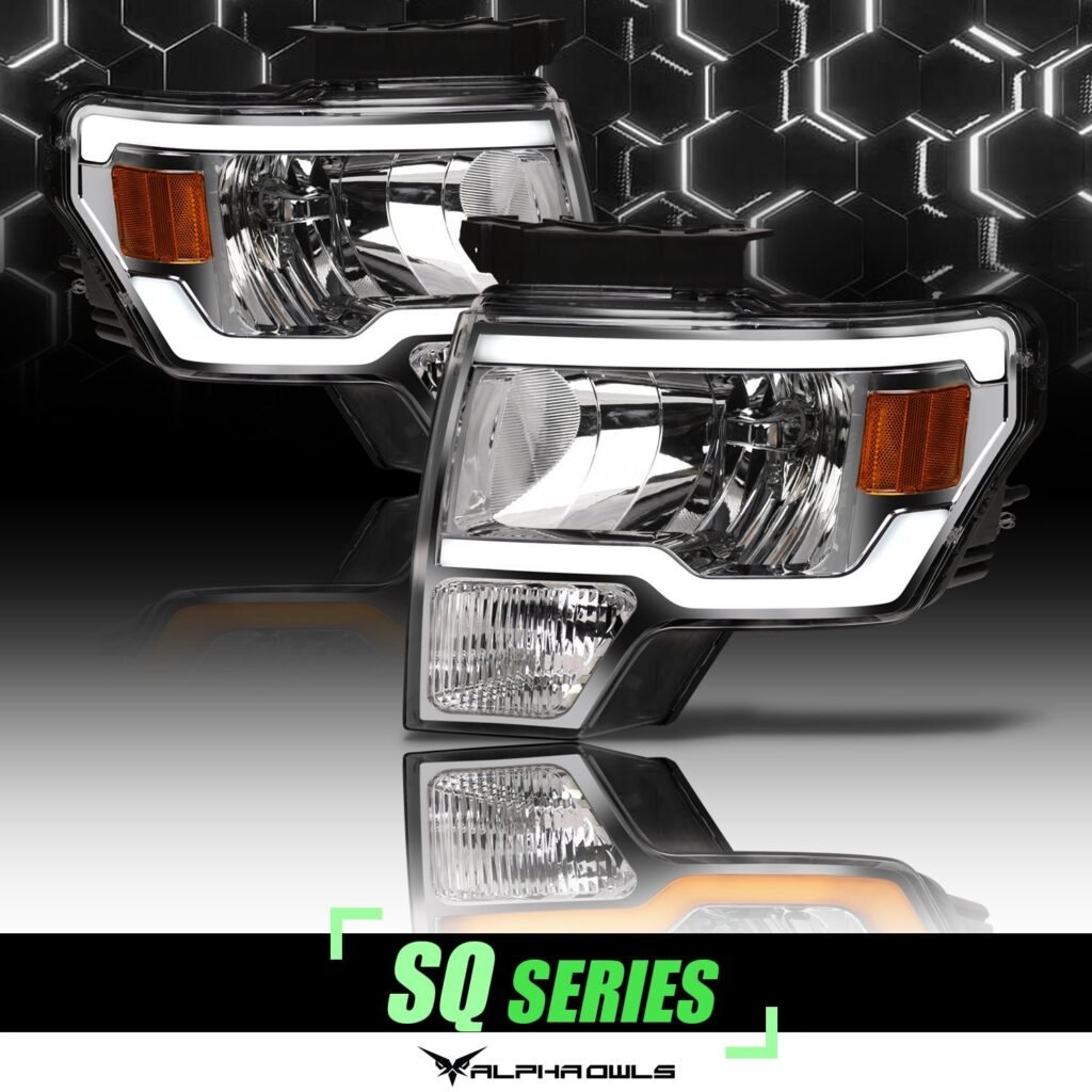 Alpha Owls 2009-2014 Ford F-150 (Excl. Models w/ factory Xenon) SQ Series Headlights (Crystal Headlights Chrome housing w/ Sequential Signal/LumenX Light Bar)