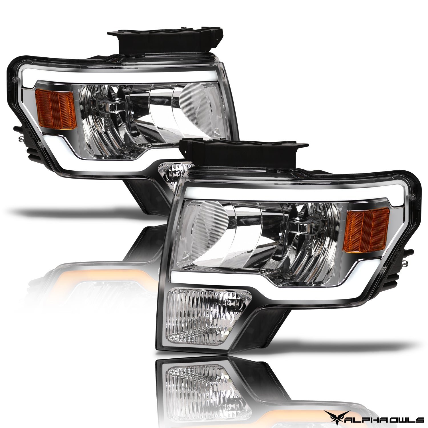 Alpha Owls 2009-2014 Ford F-150 (Excl. Models w/ factory Xenon) SQ Series Headlights (Crystal Headlights Chrome housing w/ Sequential Signal/LumenX Light Bar) - Image 2