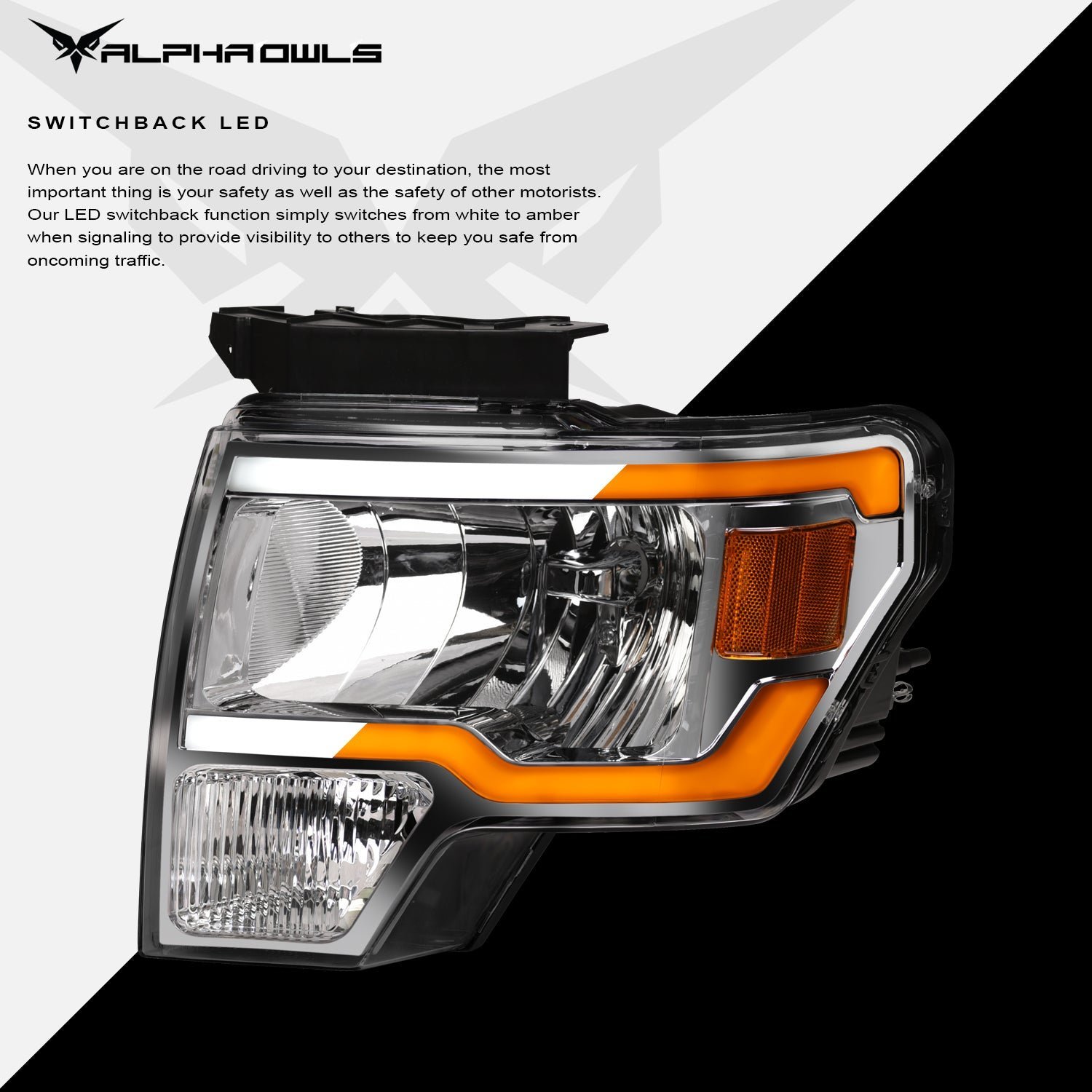 Alpha Owls 2009-2014 Ford F-150 (Excl. Models w/ factory Xenon) SQ Series Headlights (Crystal Headlights Chrome housing w/ Sequential Signal/LumenX Light Bar) - Image 4