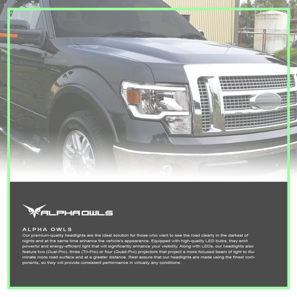 Alpha Owls 2009-2014 Ford F-150 (Excl. Models w/ factory Xenon) SQ Series Headlights (Crystal Headlights Chrome housing w/ Sequential Signal/LumenX Light Bar)