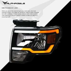 Alpha Owls 2009-2014 Ford F-150 (Excl. Models w/ factory Xenon) SQ Series Headlights (Crystal Headlights Black housing w/ Sequential Signal/LumenX Light Bar) - Image 4