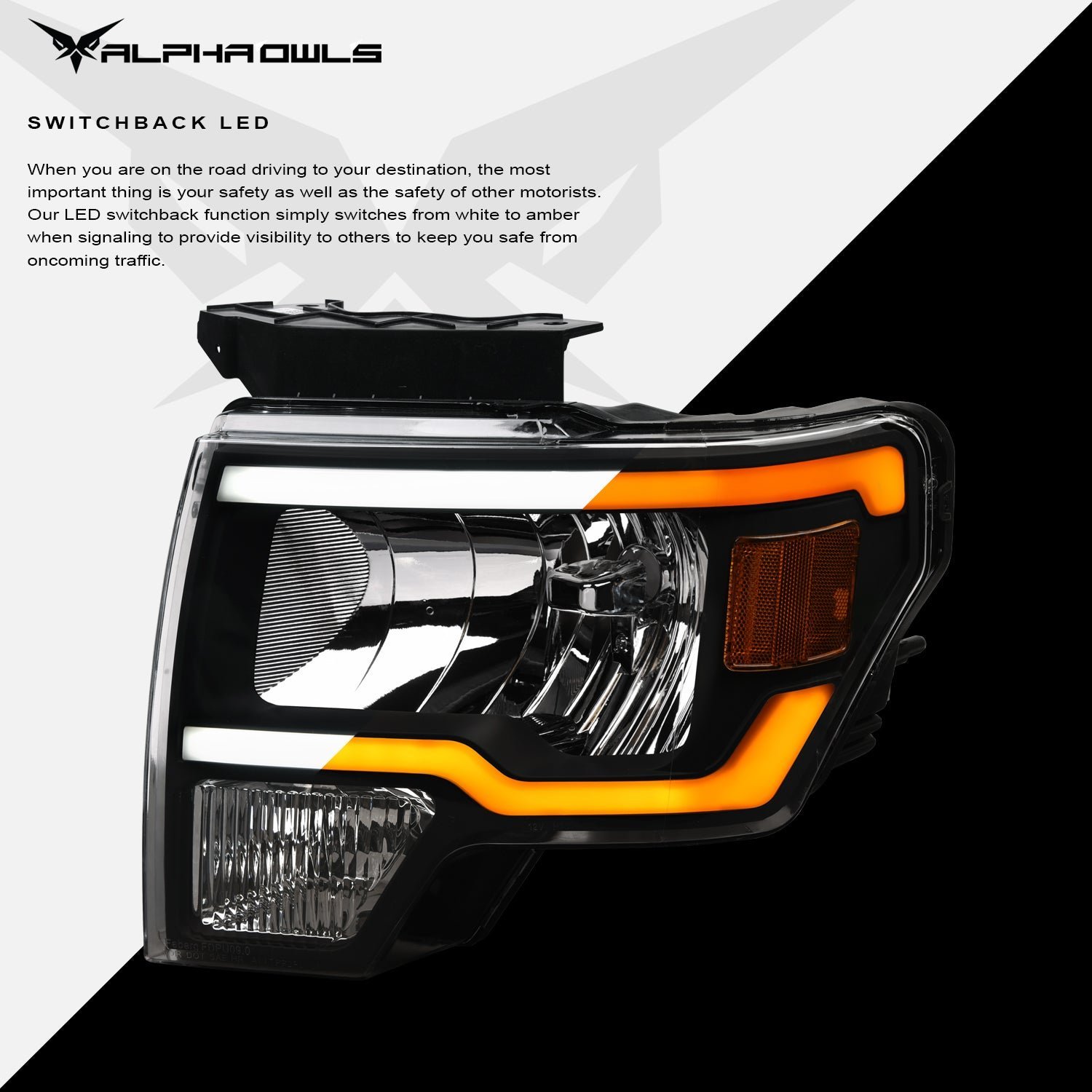 Alpha Owls 2009-2014 Ford F-150 (Excl. Models w/ factory Xenon) SQ Series Headlights (Crystal Headlights Black housing w/ Sequential Signal/LumenX Light Bar) - Image 4