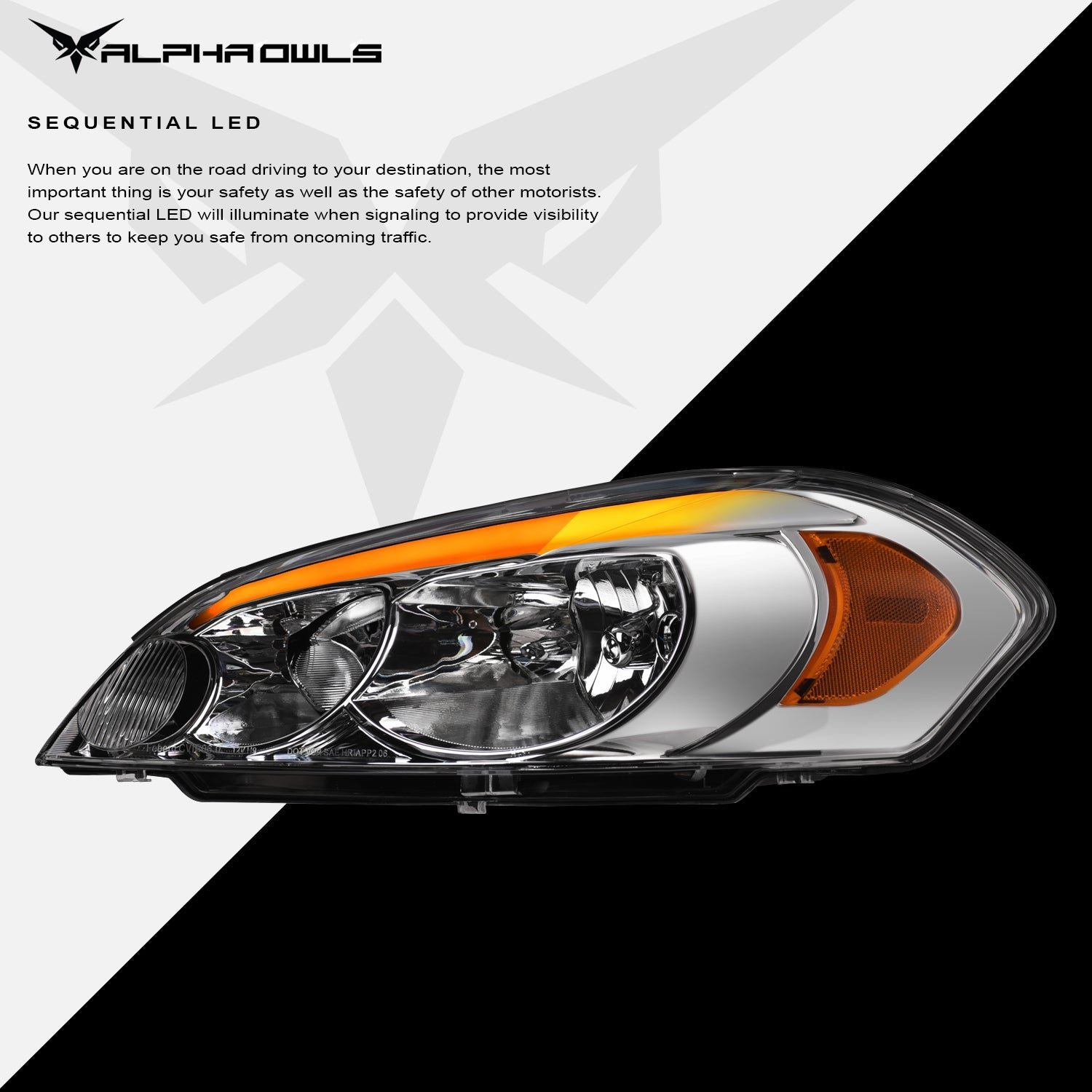 Alpha Owls 2006-2007 Chevy Monte Carlo SQ Series Headlights (Crystal Headlights Chrome housing w/ Sequential Signal/LumenX Light Bar) - Image 4