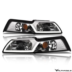 Alpha Owls 1999-2004 Ford Mustang LM Series Headlights (Crystal Headlights Chrome housing w/ LumenX Light Bar) - Image 2