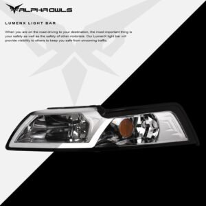 Alpha Owls 1999-2004 Ford Mustang LM Series Headlights (Crystal Headlights Chrome housing w/ LumenX Light Bar) - Image 4