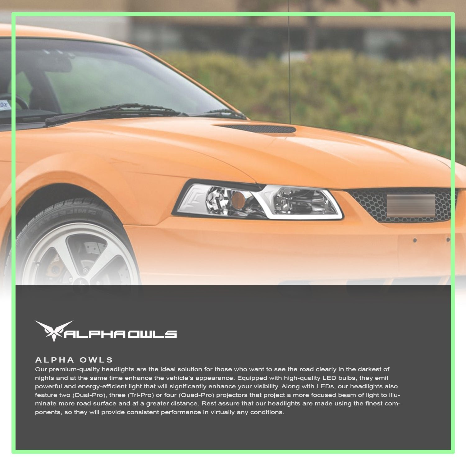 Alpha Owls 1999-2004 Ford Mustang LM Series Headlights (Crystal Headlights Chrome housing w/ LumenX Light Bar) - Image 7