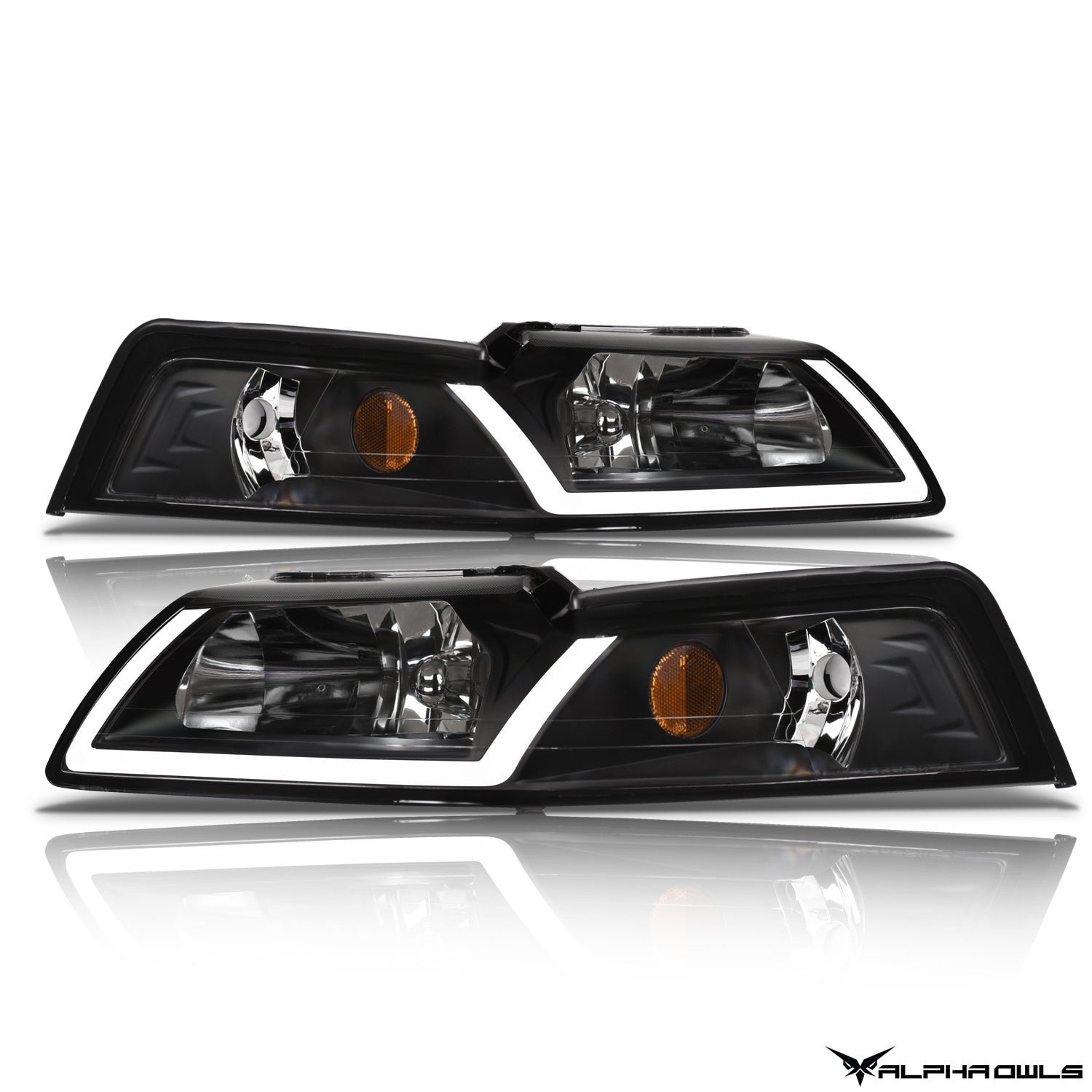 Alpha Owls 1999-2004 Ford Mustang LM Series Headlights (Crystal Headlights Black housing w/ LumenX Light Bar) - Image 2