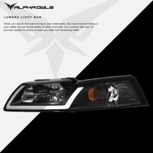 Alpha Owls 1999-2004 Ford Mustang LM Series Headlights (Crystal Headlights Black housing w/ LumenX Light Bar) - Image 4